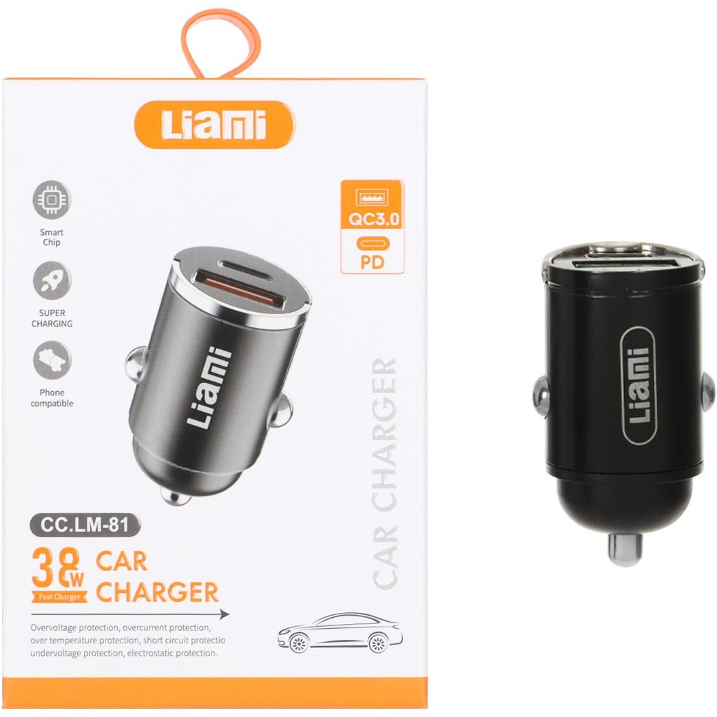 شارژر فندکی PD و فست دو پورت Liami مدل CC.LM-81 38W - مشکی