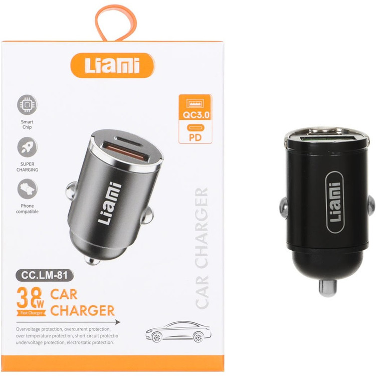 شارژر فندکی PD و فست دو پورت Liami مدل CC.LM-81 38W - مشکی